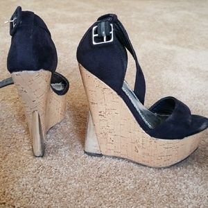 Black Cork Wedges w/ Metal Detail